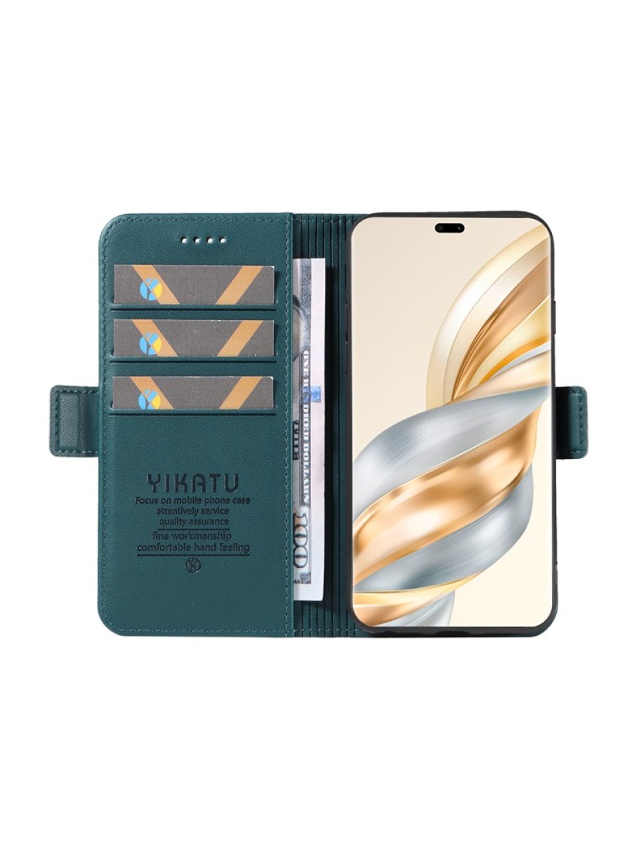 Калъф от еко кожа тип портмоне за Honor X9c - зелен