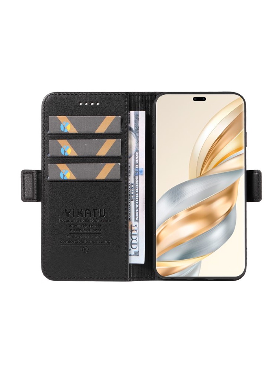 Калъф от еко кожа тип портмоне за Honor X9c - черен