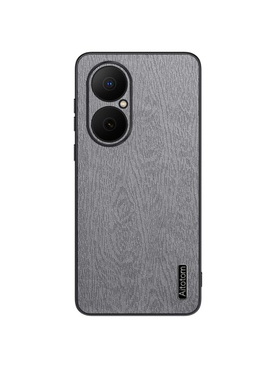 Удароустойчив гръб от еко кожа с дървесна текстура за Huawei Enjoy 80 - сив