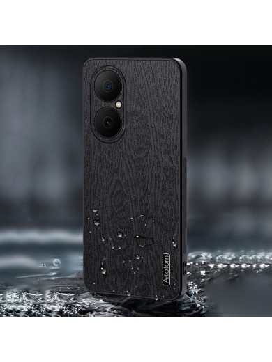 Удароустойчив гръб от еко кожа с дървесна текстура за Huawei Enjoy 80 - черен