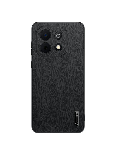 Удароустойчив гръб от еко кожа с дървесна текстура за Huawei Enjoy 90 Plus - черен