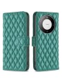 Калъф от еко кожа за Huawei Mate 60 Pro с ромбовидни шарки, тип портмоне - зелен