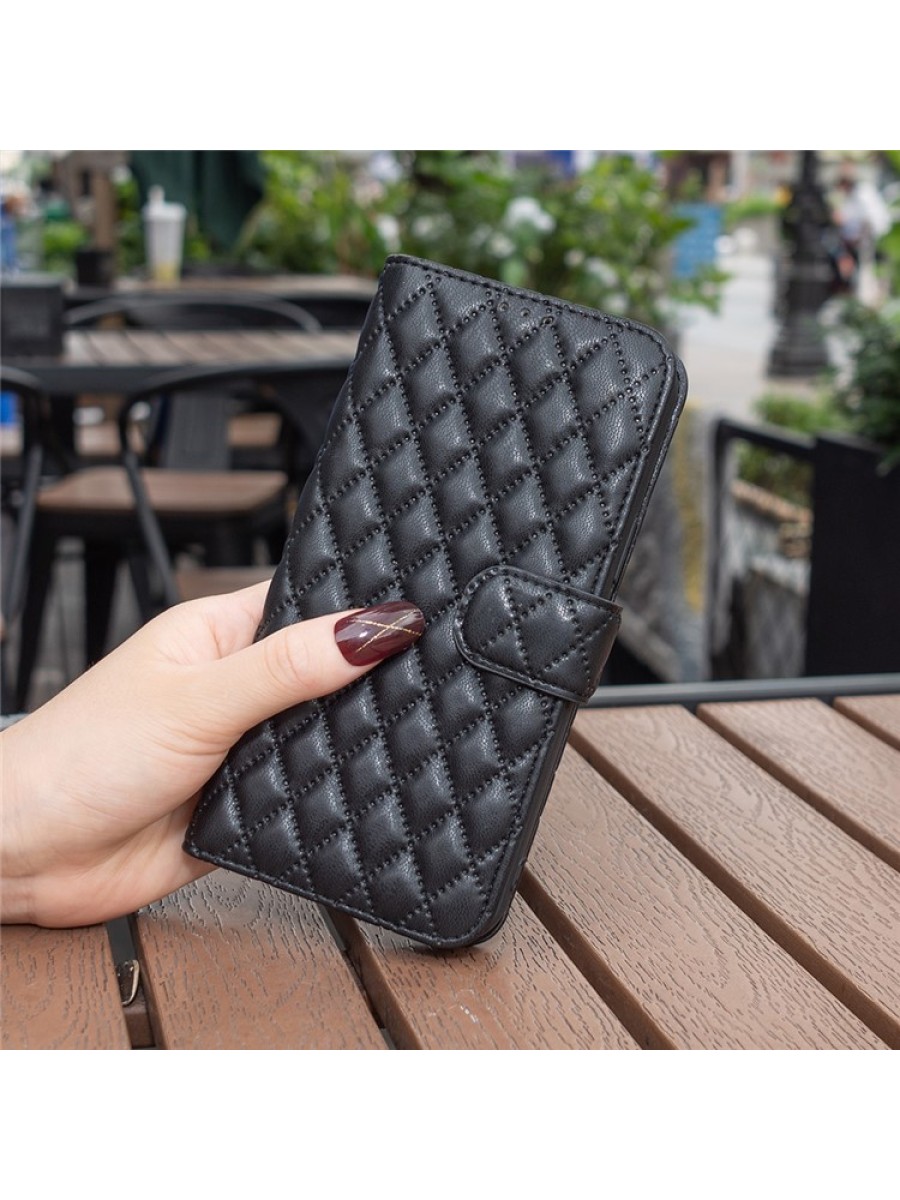 Калъф от еко кожа за Huawei Mate 60 Pro с ромбовидни шарки, тип портмоне - черен