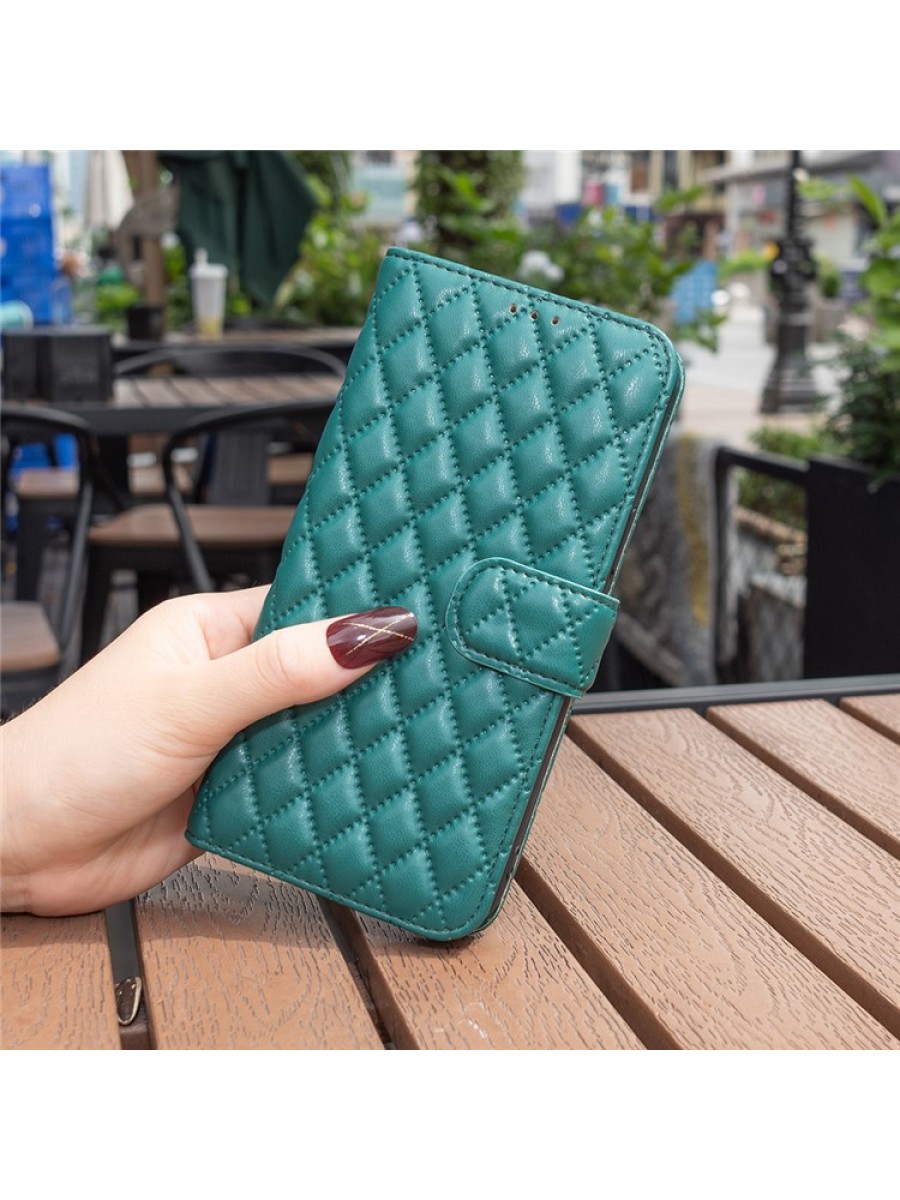 Калъф от еко кожа за Huawei Mate 60 Pro с ромбовидни шарки, тип портмоне - зелен