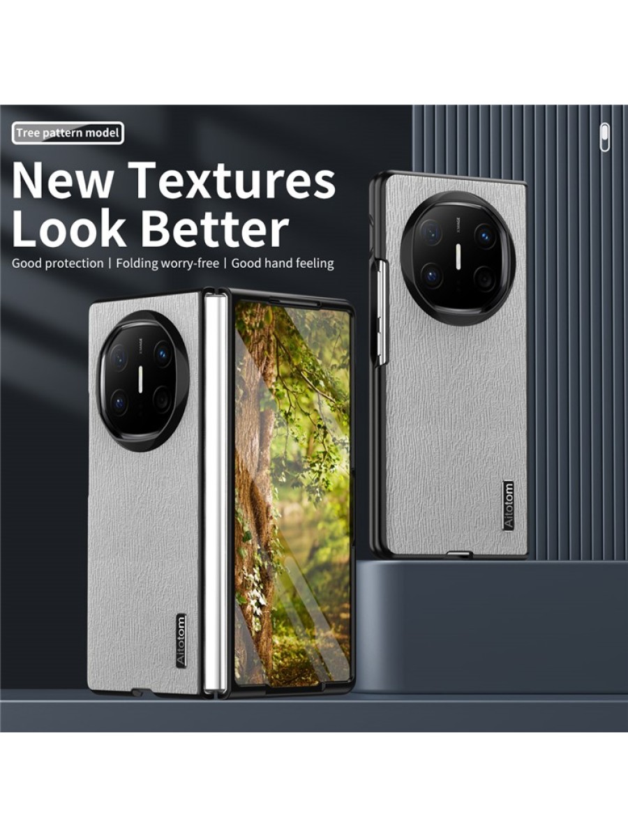 Удароустойчив калъф от еко кожа  с дървесна текстура за Huawei Mate X6 - черен