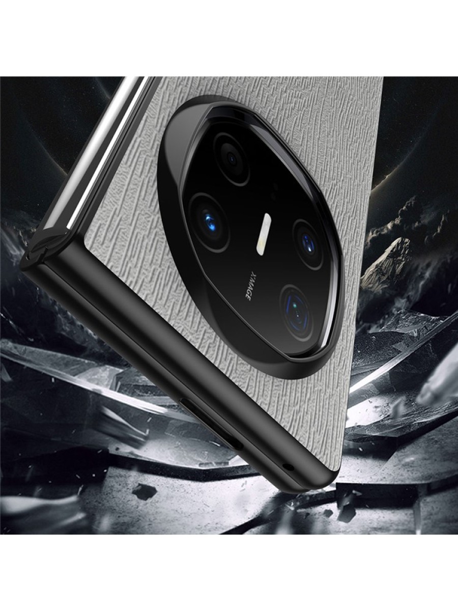 Удароустойчив калъф от еко кожа  с дървесна текстура за Huawei Mate X6 - черен