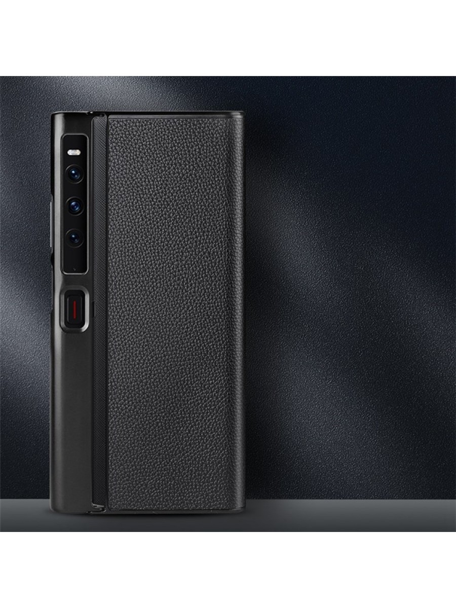 Предпазен гръб от естествена телешка кожа за Huawei Mate Xs 2 - черен