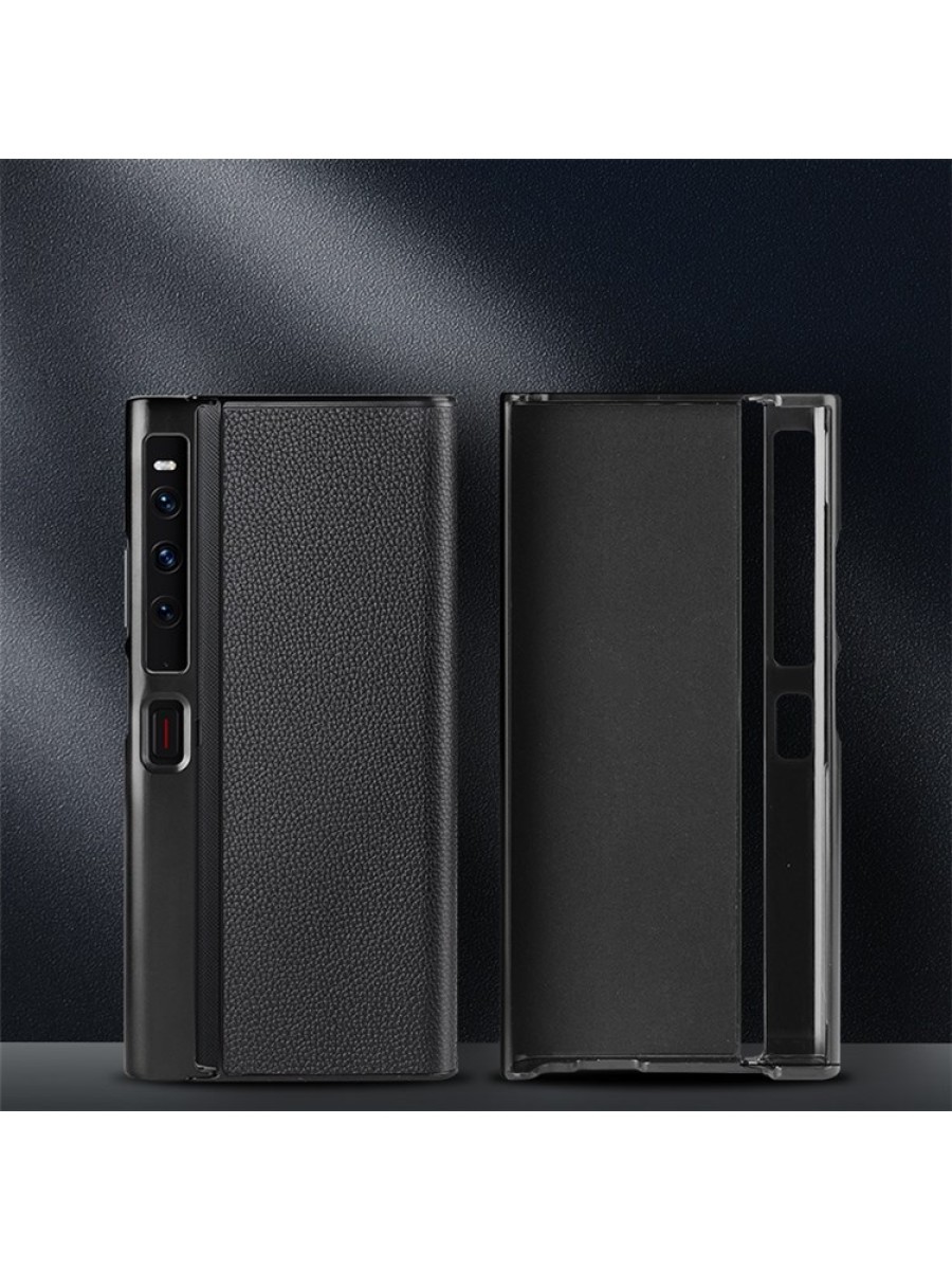 Предпазен гръб от естествена телешка кожа за Huawei Mate Xs 2 - черен