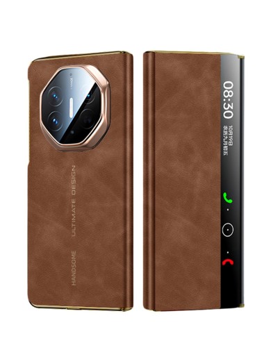 Калъф от еко кожа с функция за автоматично събуждане за Huawei Mate XTs Ultimate - кафяв