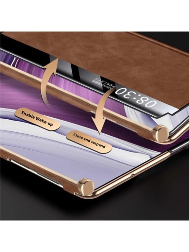 Калъф от еко кожа с функция за автоматично събуждане за Huawei Mate XTs Ultimate - кафяв