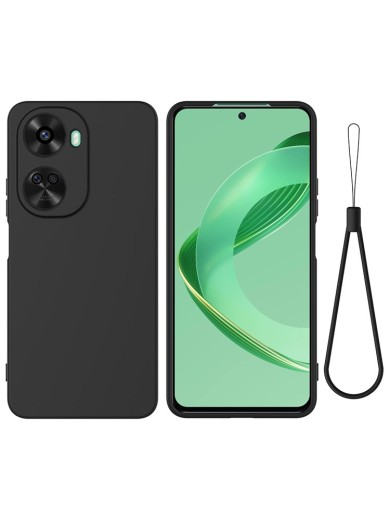Предпазен удароустойчив силиконов гръб с каишка за Huawei nova 11 SE - черен Предпазен удароустойчив силиконов гръб с каишка за Huawei nova 11 SE - черен