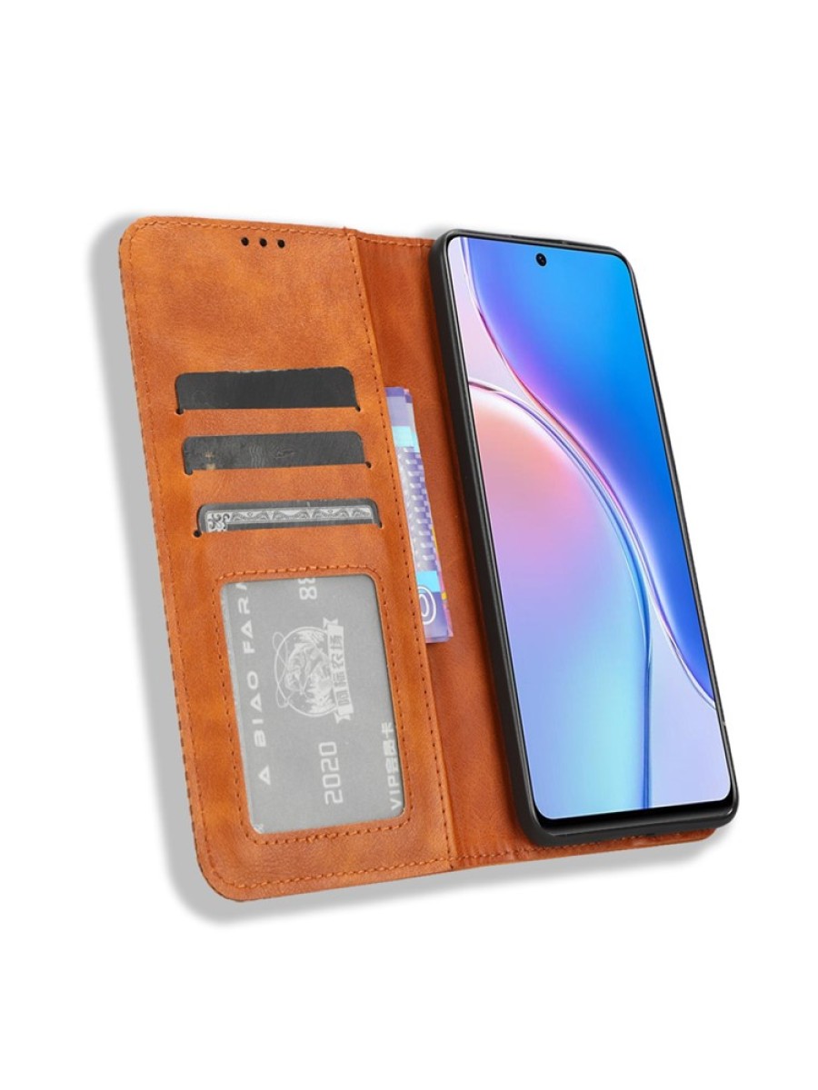 Калъф от еко кожа с ретро текстура тип портмоне за Huawei nova 11i - кафяв