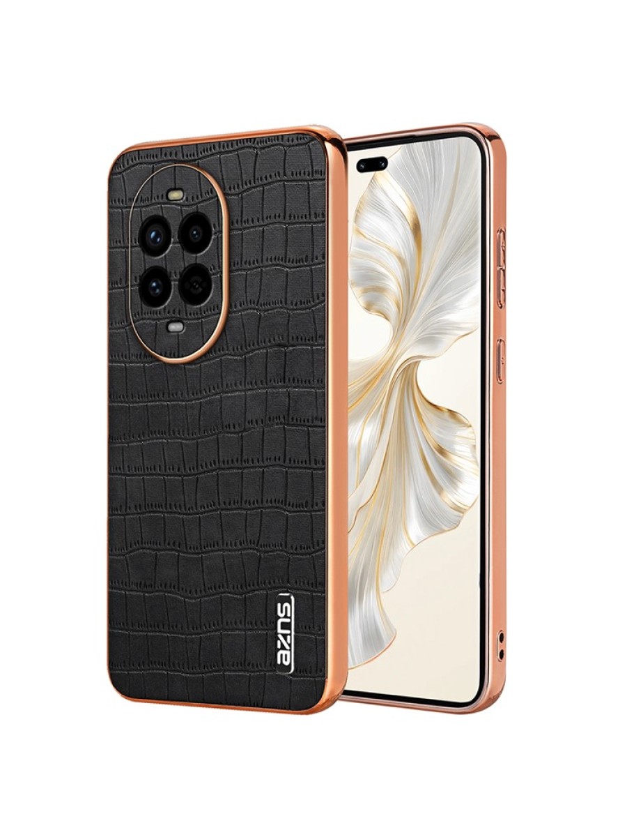 Предпазен гръб от еко кожа с крокодилски шарки за Huawei nova 13 Pro - черен
