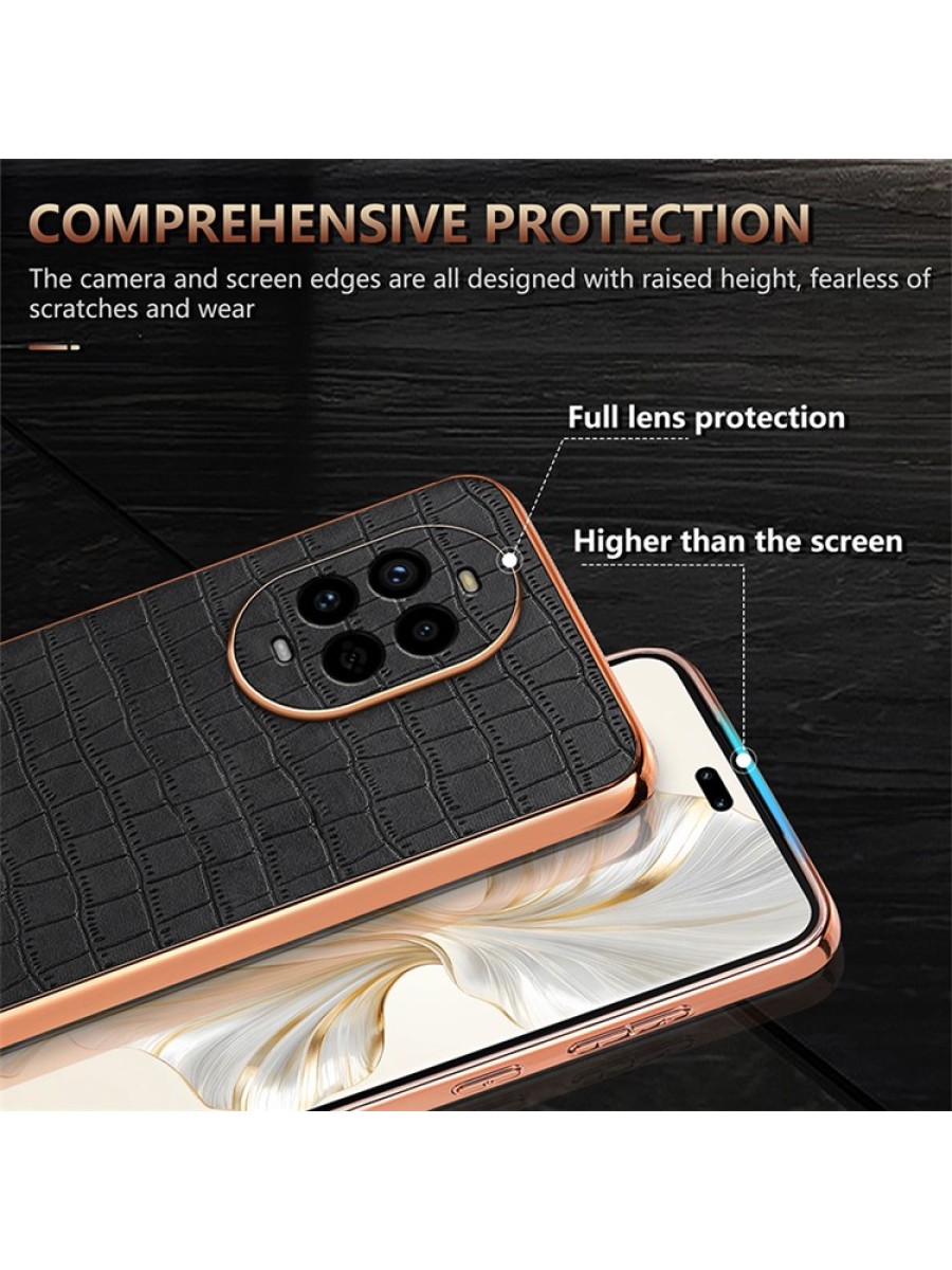 Предпазен гръб от еко кожа с крокодилски шарки за Huawei nova 13 Pro - черен