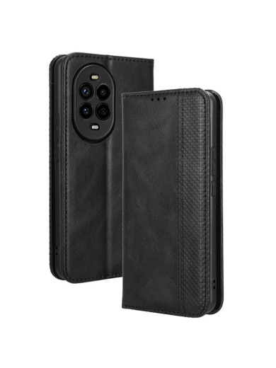 Калъф от еко кожа с ретро текстура тип портмоне за Huawei nova 13 Pro - черен