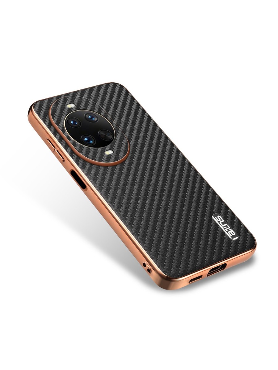 Предпазен гръб с галванично покритие и еко кожа за Huawei nova 14 Pro - черен