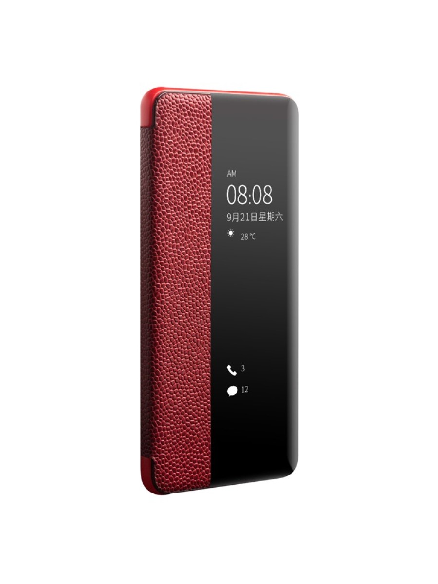 Калъф за телефон от естествена телешка кожа за Huawei P40 - червен