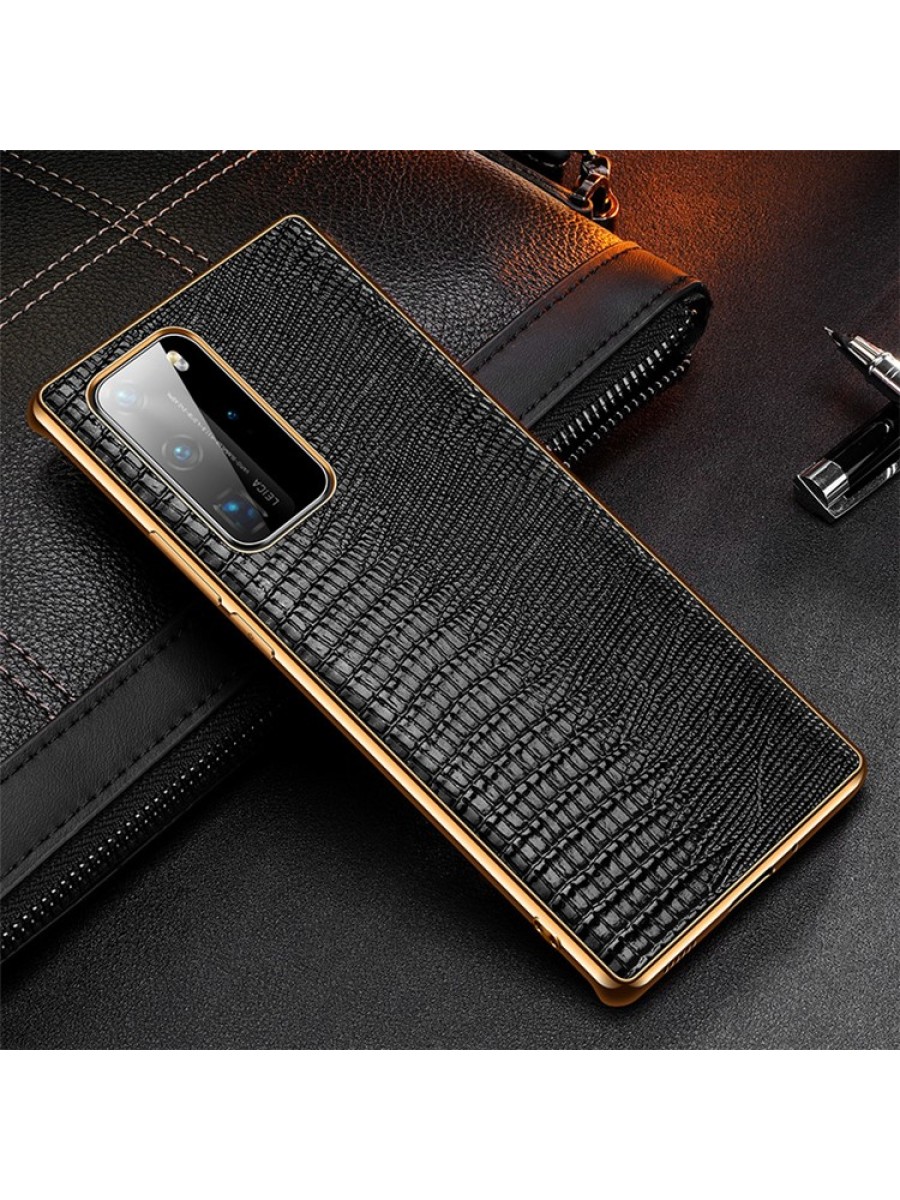 Гръб за телефон от естествена кожа с текстура на гущер за Huawei P40 Pro