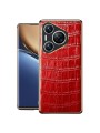 Предпазен гръб от естествена телешка кожа с крокодилски шарки за Huawei Pura 70 - червен