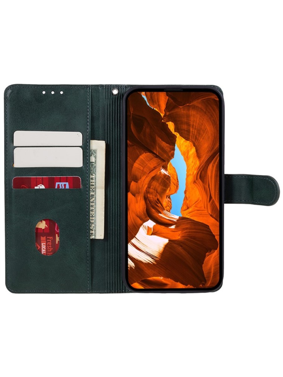 Калъф от еко кожа тип портмоне за Huawei Pura 70 - зелен
