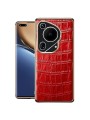 Предпазен гръб от естествена телешка кожа с крокодилски шарки за Huawei Pura 70 Ultra - червен