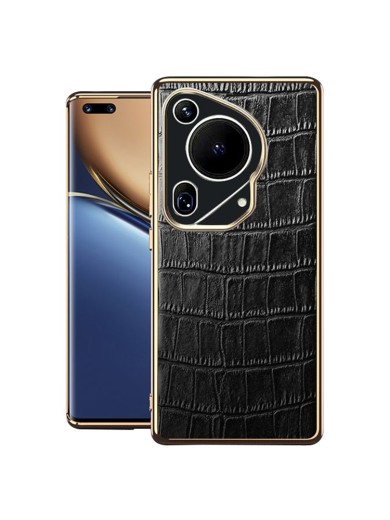Предпазен гръб от естествена телешка кожа с крокодилски шарки за Huawei Pura 70 Ultra - черен Предпазен гръб от естествена телешка кожа с крокодилски шарки за Huawei Pura 70 Ultra - черен