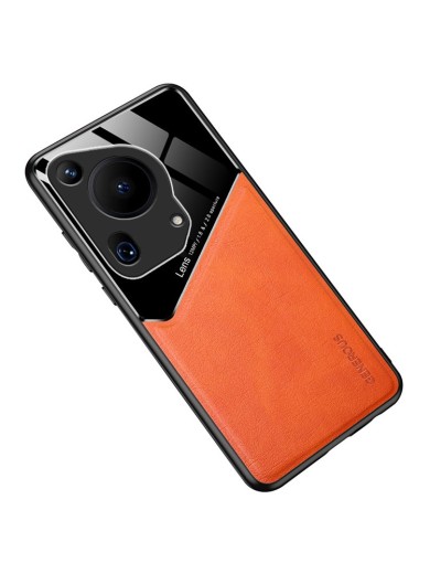 Предпазен гръб с покритие от еко кожа за Huawei Pura 70 Ultra - оранжев Предпазен гръб с покритие от еко кожа за Huawei Pura 70 Ultra - оранжев