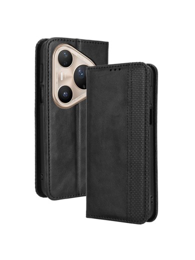Калъф от еко кожа с ретро текстура тип портмоне за Huawei Pura 80 Pro - черен Калъф от еко кожа с ретро текстура тип портмоне за Huawei Pura 80 Pro - черен