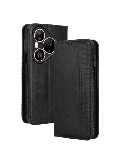 Калъф от еко кожа с ретро текстура тип портмоне за Huawei Pura 90s Pro - черен Калъф от еко кожа с ретро текстура тип портмоне за Huawei Pura 90s Pro - черен