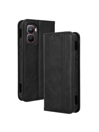 Калъф от еко кожа с ретро текстура тип портмоне за Infinix GT 50 Pro - черен Калъф от еко кожа с ретро текстура тип портмоне за Infinix GT 50 Pro - черен