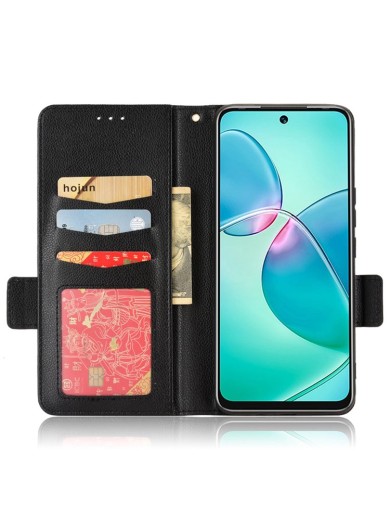 Калъф от еко кожа с личи текстура за Infinix Hot 12 Play - черен