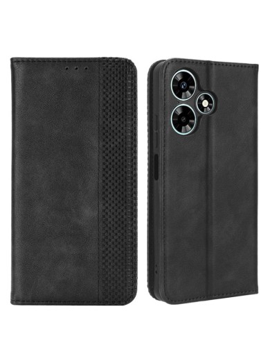 Калъф от еко кожа с ретро текстура тип портмоне за Infinix Hot 30 - черен Калъф от еко кожа с ретро текстура тип портмоне за Infinix Hot 30 - черен