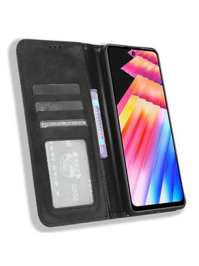 Калъф от еко кожа с ретро текстура тип портмоне за Infinix Hot 30i - черен
