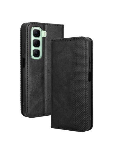 Калъф от еко кожа с ретро текстура тип портмоне за Infinix Hot 50 - черен Калъф от еко кожа с ретро текстура тип портмоне за Infinix Hot 50 - черен