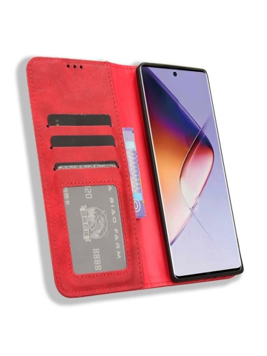 Калъф от еко кожа с ретро текстура тип портмоне за Infinix Note 40 Pro+ - червен