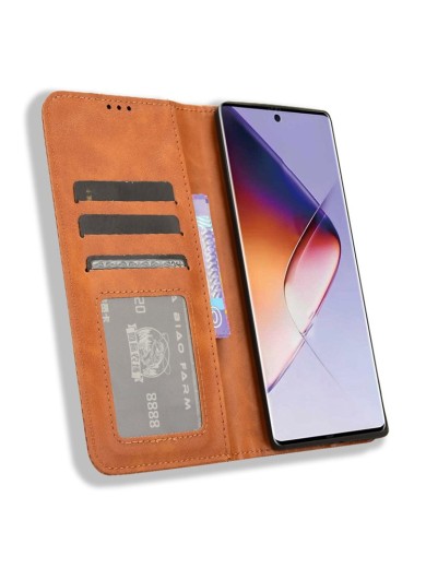 Калъф от еко кожа с ретро текстура тип портмоне за Infinix Note 40 Pro+ - кафяв