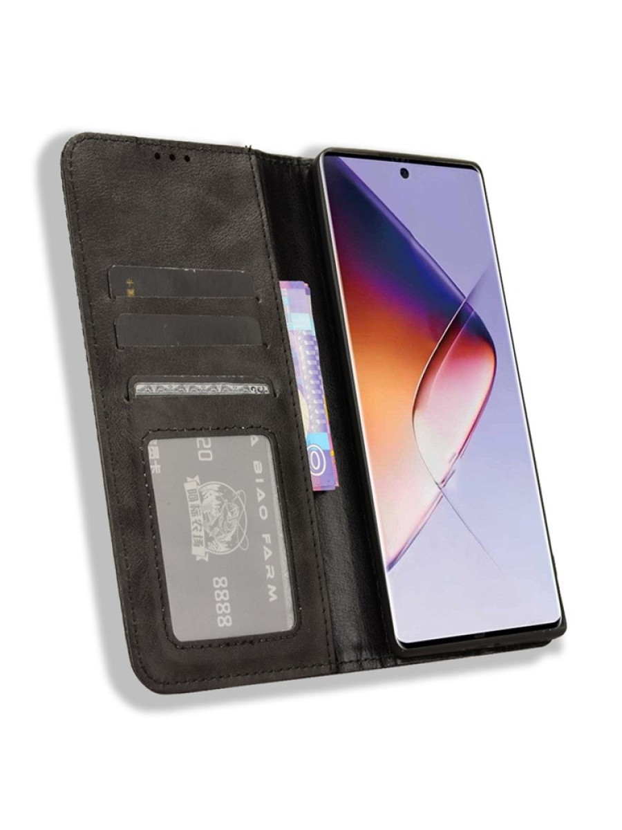 Калъф от еко кожа с ретро текстура тип портмоне за Infinix Note 40 Pro - черен