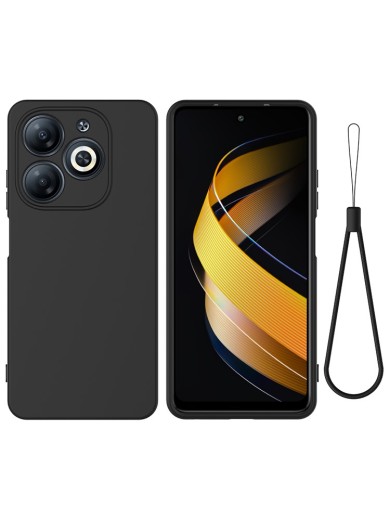 Предпазен удароустойчив силиконов гръб с каишка за Infinix Smart 8 Pro - черен