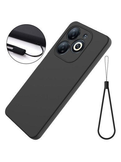Предпазен удароустойчив силиконов гръб с каишка за Infinix Smart 8 Pro - черен