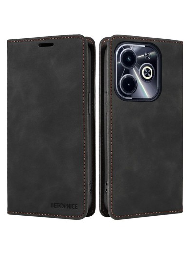 Калъф от еко кожа тип портмоне с RFID  блокираща технология за Infinix Smart 8 Pro - черен