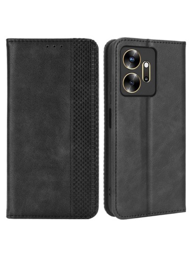 Калъф от еко кожа с ретро текстура тип портмоне за Infinix Zero 20 - черен