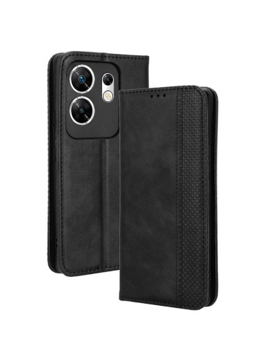 Калъф от еко кожа с ретро текстура тип портмоне за Infinix Zero 30 4G - черен