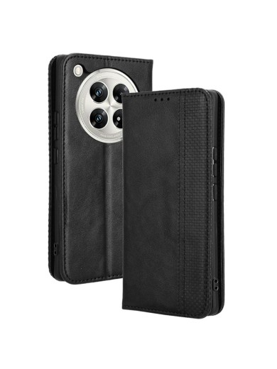 Калъф от еко кожа с ретро текстура тип портмоне за Infinix Zero 40 - черен
