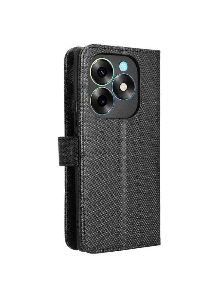 Калъф от еко кожа тип портмоне за itel S23+ - черен