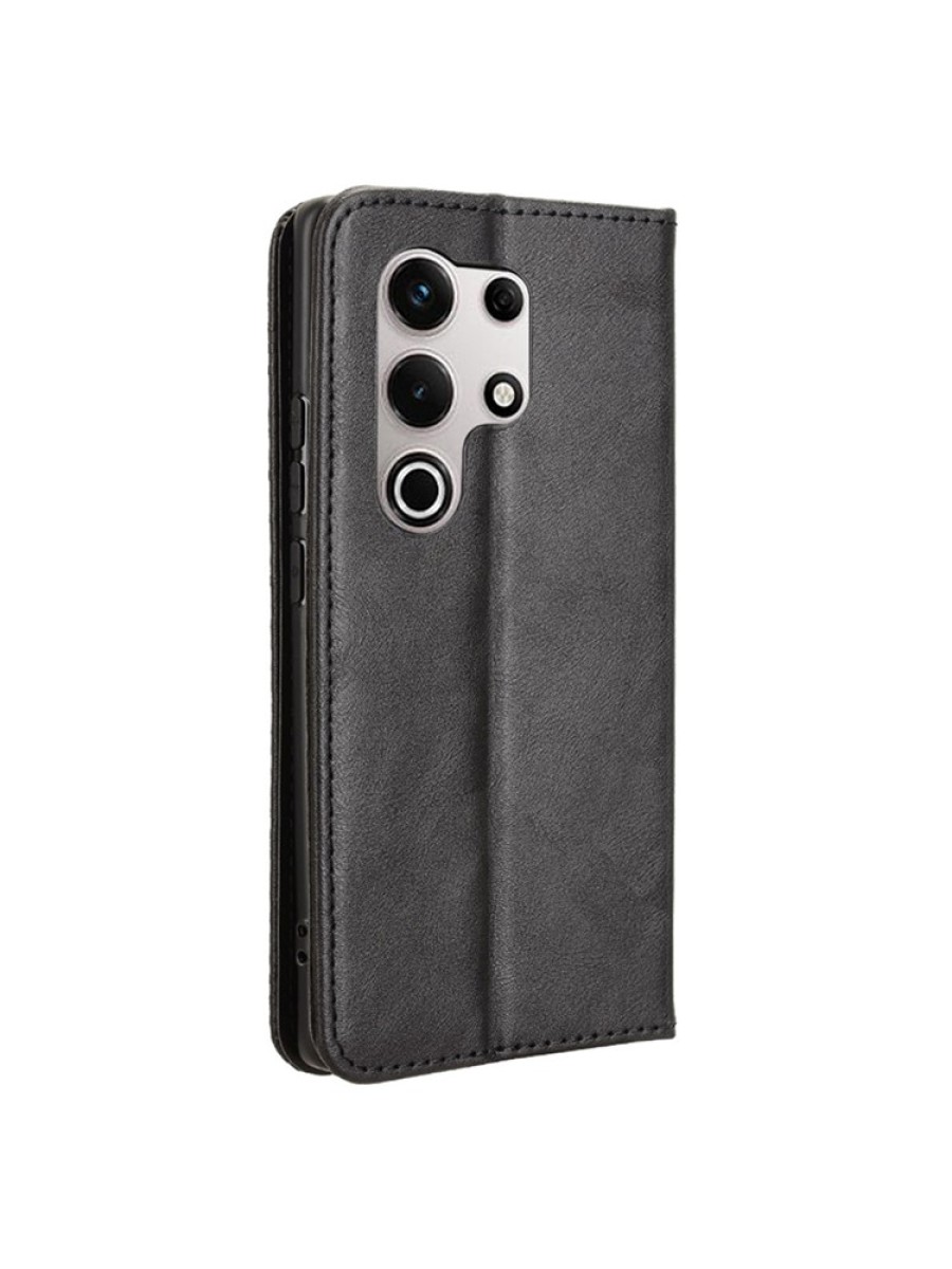 Калъф от еко кожа с ретро текстура тип портмоне за itel S25 Ultra - черен