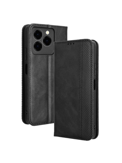 Калъф от еко кожа с ретро текстура тип портмоне за Meizu Note 21 - черен