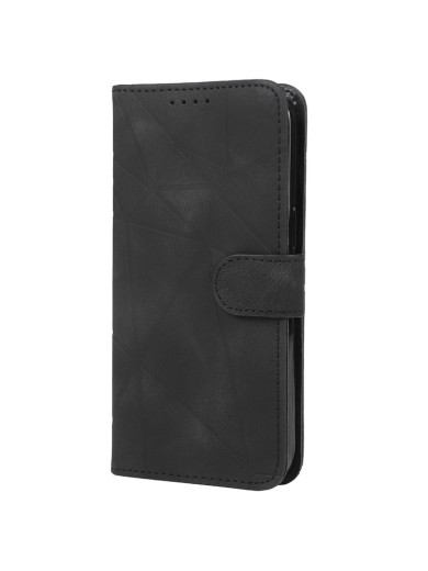 Калъф от еко кожа тип портмоне с отпечатани линии за Motorola Edge (2023) - черен