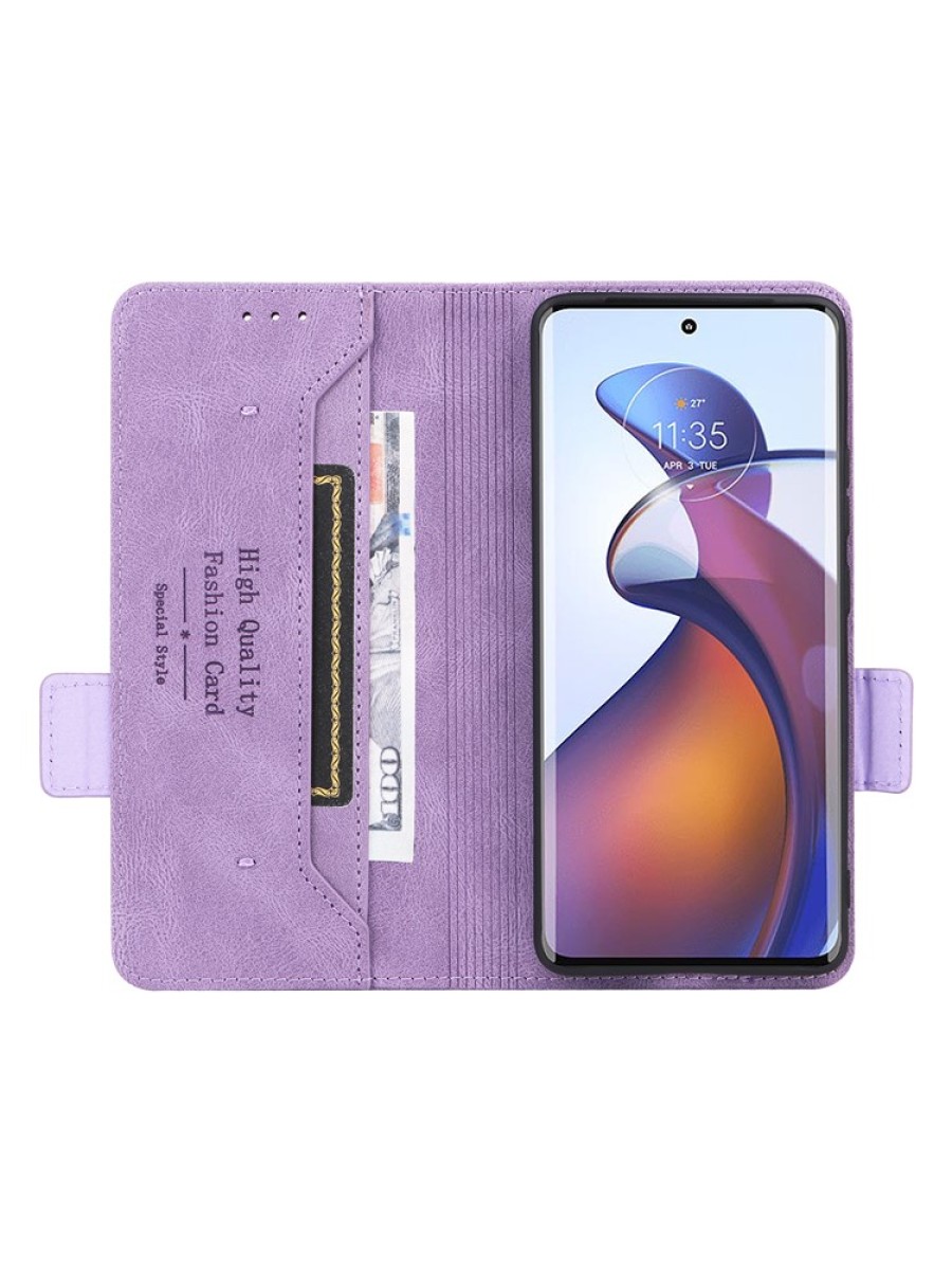 Предпазен калъф от еко кожа за Motorola Edge 30 Fusion - лилав