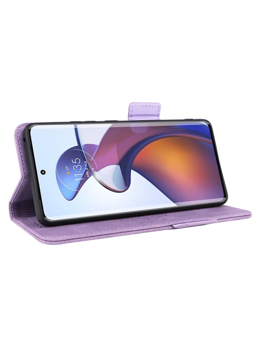 Предпазен калъф от еко кожа за Motorola Edge 30 Fusion - лилав