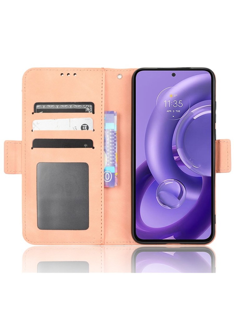 Калъф от еко кожа тип портмоне за Motorola Edge 30 Neo - розов